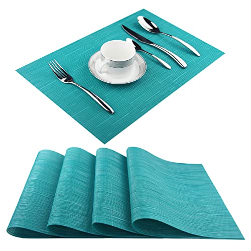 PIGCHCY Placemats,Durable Heat Resistant Placemats for Dining Table,Washable Woven Vinyl Kitchen Placemats Set of 4 (18 x 12 inches, Turquoise) - color: C: Blue Turquoise, size: 4 Placemats