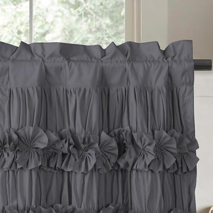 HIG 2 Pack Gray Handcrafted Window Treatment Tiers Curtains, 30"x24" - color: Darkgray, size: 30"W x 24"L (Pack of 2)