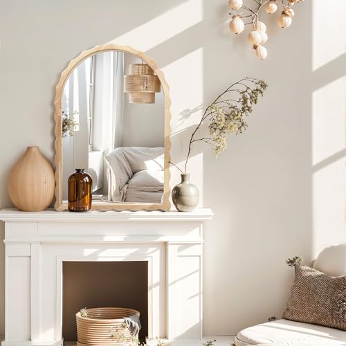 LuxenHome Arched Wall Mirror, 34" x 23.5" Large Wooden Decorative Mirrors