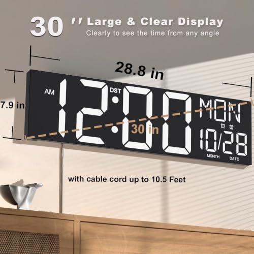 JALL 30" Massive Digital Wall Clock with 7.3-inch Jumbo Number for Gym, Wall Clock with Remote Operated Extra-Large Display for Church, Gym, Living Room, White - color: White, size: 30 inches