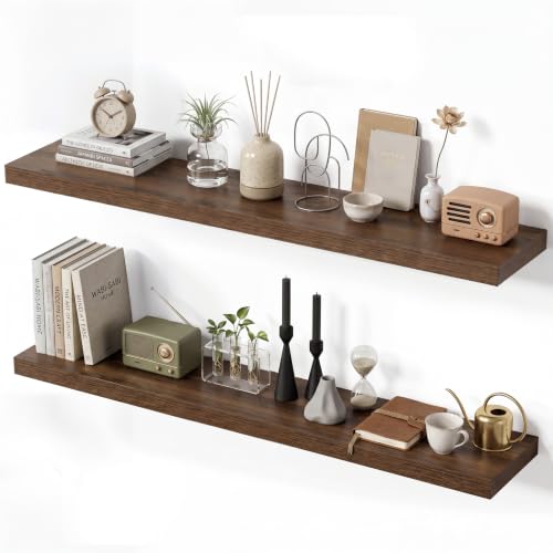 Floating Shelves for Wall, 40 Inch Wall Mounted Storage and Display for Living Room, Bedroom, Kitchen, Bathroom Set of 2 Rustic Brown - color: Retro Brown, size: 40 Inch