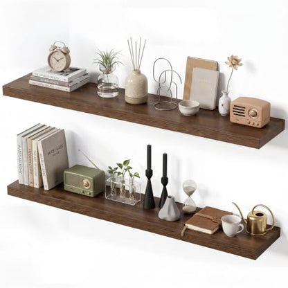 Floating Shelves for Wall, 40 Inch Wall Mounted Storage and Display for Living Room, Bedroom, Kitchen, Bathroom Set of 2 Rustic Brown