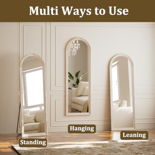 65"x22" Arched Full Length Mirror with White Solid Wood Frame - color: White, size: 65"L x 22"W