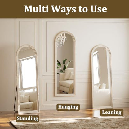 65"x22" Arched Full Length Mirror with White Solid Wood Frame - color: White, size: 65"L x 22"W
