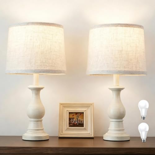 Table Lamps Set of 2, 18.5" Vintage Bedside Lamps for Bedroom Living Room - color: Beige