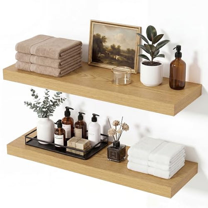 Vivelove Oak Floating Shelves 8 Inch Deep, 24" x 8", Set of 2 - color: Oak, size: 24"Wx8"Dx1.4"H