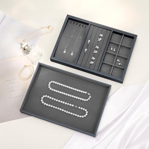 Grey Microfiber Flat Jewelry Catchall Display Organizer Tray - size: 1 Grid