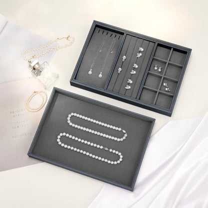 Grey Microfiber Flat Jewelry Catchall Display Organizer Tray - size: 1 Grid