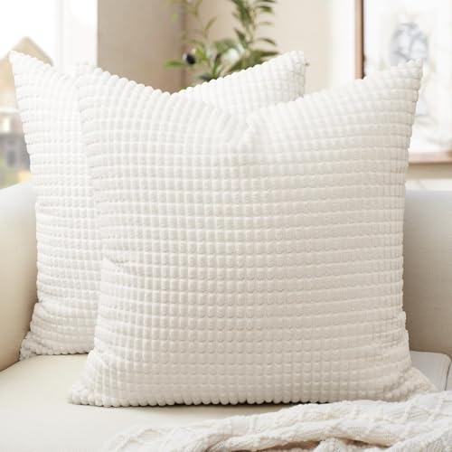 Softalker Corduroy Decorative Throw Pillow Covers 20x20, Set of 2, Cream - color: Yml Cream, size: 20" x 20" (Pack of 2)