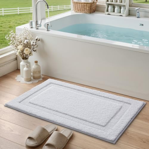 Color&Geometry 미끄럼 방지 욕실 러그 91.4x60.9cm(36x24인치), 울트라 소프트 흡수성 업그레이드 극세사 욕실 러그, 미끄럼 방지 욕실 매트, 욕실, 샤워, 욕조, 세탁기용 세탁 가능한 플러시 욕실 매트, 화이트 - color: a, size: 24인치 x 36인치