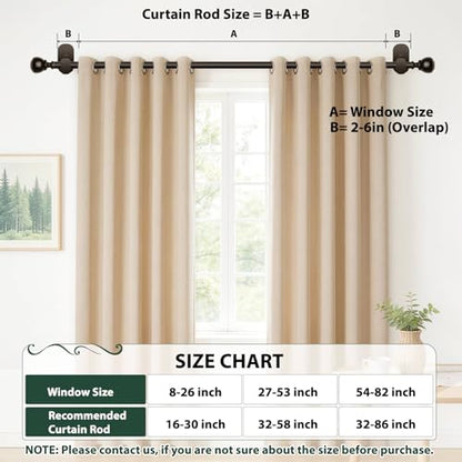 USFOOK Bronze No Drill Curtain Rods for Windows 48 to 84, Round Finials - color: Bronze, size: 32-86"