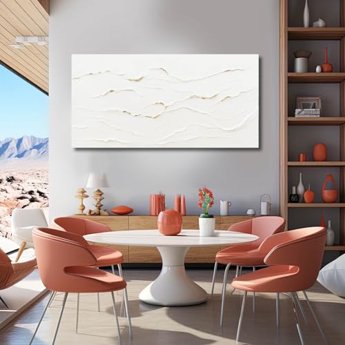 Hand-Painted Wavy Line Abstract Wall Art for Living Room 24x48 Inch - color: White and Gold, size: 48"L x 24"W