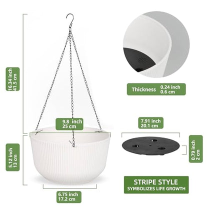 Dexceder 9.8 Inch Self Watering Hanging Planter (2 Pack, White) - color: White, size: 9.8 inch