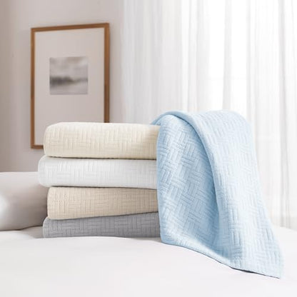 Arkwright Basket Weave Twin Blanket - 100% Ringspun Cotton All Season Blankets, Luxury Hotel Quality, Soft on Skin, Breathable, 300 GSM for Bed, Sofa, and Chair, 68 X 90 in, Beige - color: Almond Milk Taupe, size: Twin (68x90)