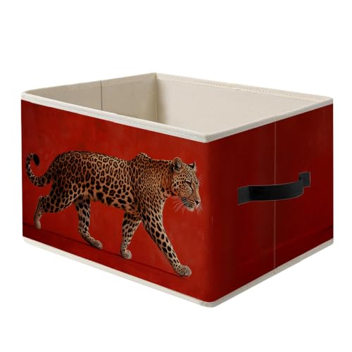 Trendy Retro Red and Leopard Print Storage Basket Organizer - color: Red and Leopard