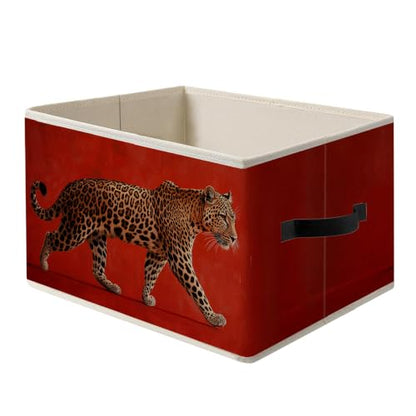 Trendy Retro Red and Leopard Print Storage Basket Organizer - color: Red and Leopard