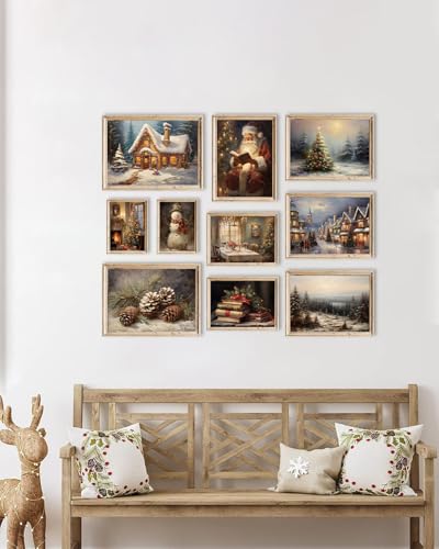 KBKBART Christmas Wall Art Prints Set of 10 Rustic Xmas Wall Decor Unframed - color: Christmas Wall Art