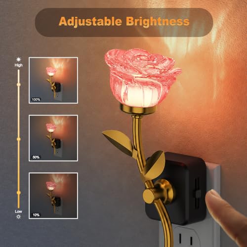 JandCase Night Light, Night Lights Plug into Wall, Rose Crystal Nightlight - color: Rose