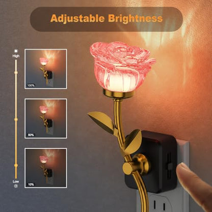 JandCase Night Light, Night Lights Plug into Wall, Rose Crystal Nightlight - color: Rose