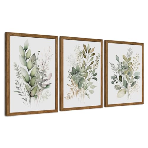 AVECCO 3 Pieces Green Watercolor Botanical Framed Canvas Wall Art 12x16 in - color: Sage Green Plant, size: 16"L x 12"W