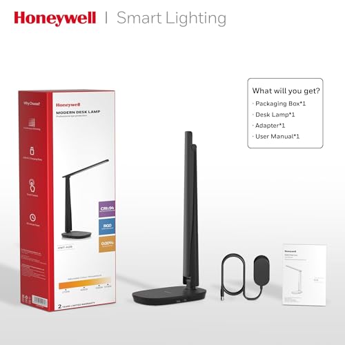 Honeywell HWT-H2 LED Desk Lamp, Eye-Caring Full Spectrum, USB Charging - color: Black