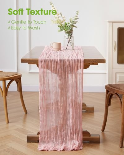 Pureegg 2 Pack Cheesecloth Table Runner 120 Inch Dusty Pink - color: Dusty Pink, size: 120" - 2 Packs