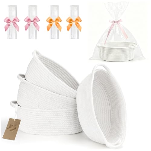 4PCS Woven Baskets Organizing Cotton Rope Decorative Baskets for Home Bedroom Bathroom Laundry Storage Pet Baby Toy Containers Soft Empty Basket with Cellophane Wrap Set(12" x 8" x 5") - color: White