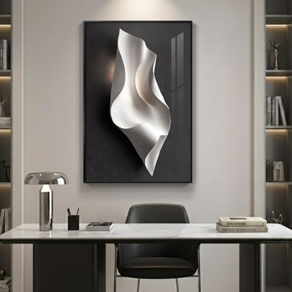 Large Framed Black and White Elegant Abstract Wall Art, 1 Piece 4x36 In - color: Black and White