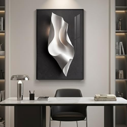 Large Framed Black and White Elegant Abstract Wall Art, 1 Piece 4x36 In - color: Black and White