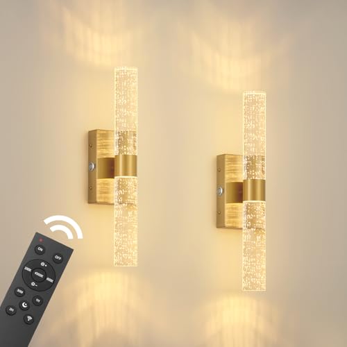 Battery Operated Wall Sconces Set of 2, 20000mAh Rechargeable Wall Light | Remote Control 3000K-6000K Dimmable LED Wireless Sconces,Gold,15.6 Inch - color: Gold, size: 15.6 Inch