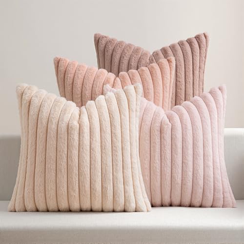 MIULEE Faux Fur Plush Decorative Throw Pillow Covers 20x20, Pink - color: Pink, size: 20" x 20" (Pack of 4)