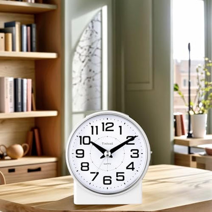 Tinload 4.3" No Ticking Analog Alarm Clock,Silent Readable for Seniors,Easy to Set,Gradual Rise Alarm,Big Numbers,On/Off Switch on Side,Gentle Wake,Snooze,Lighted on Demand,Battery Operated,White - color: White