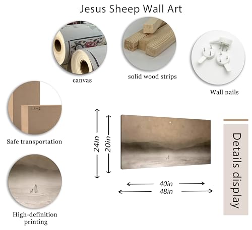 Large Jesus And Lamb Canvas Wall Art Christian Religious Good Shepherd The Lost Lamb Painting Picture Wall Decor Jesus Leaves the 99 Sheep Poster Print Artwork for Bedroom Prayer Room Church - color: Jesus and the sheep, size: 40"L x 20"W
