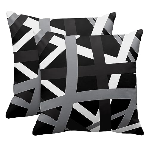 Emvency Throw Pillow Covers Set of 2, 20 x 20 Inch, Striped Retro Black - color: Black White, size: 20" x 20" (Pack of 2)