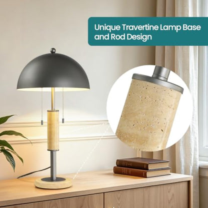 Gray Bedside Table Lamp Set 2 Mid Century Modern Tavertine Nightstand Lamp - color: Gray