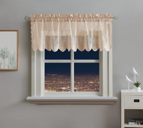 Warm Home Designs Luxury Lace Gold Crochet Valance. SIC Linen Valance - color: Linen, size: 54"W x 18"L (Pack of 1)