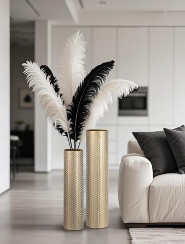 Sziqiqi Tall Gold Floor Vase, Metal Floor Standing with Woven Texture, 2Pcs - color: Gold