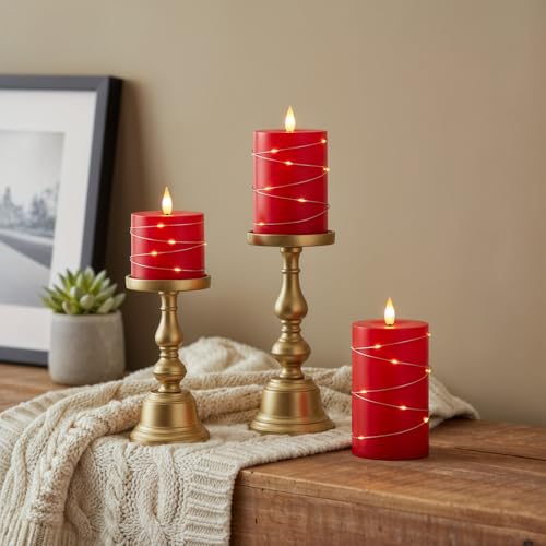 Raycare Red Battery Operated Flameless LED Pillar Candle with Remote Timer - color: 3pcs-Red