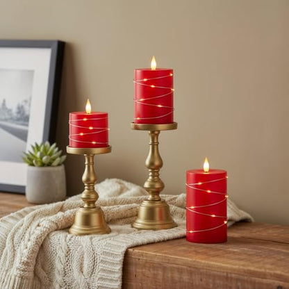 Raycare Red Battery Operated Flameless LED Pillar Candle with Remote Timer - color: 3pcs-Red