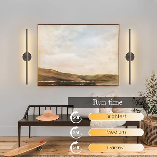 KARTOOSH Battery Operated Wall Sconces Set of Two Wireless Wall Lights - color: Black (RGB Colors), size: 32.2 Inches