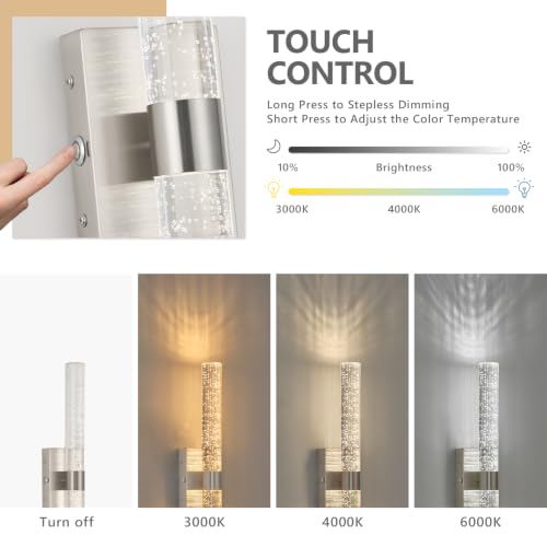 Battery Operated Wall Sconces Set of 2, 20000mAh Rechargeable Wall Light | Remote Control,3000K-6000K Dimmable LED Wireless Sconces,Brushed Nickel,20.9 Inch - color: Nickel, size: 20.9 Inch