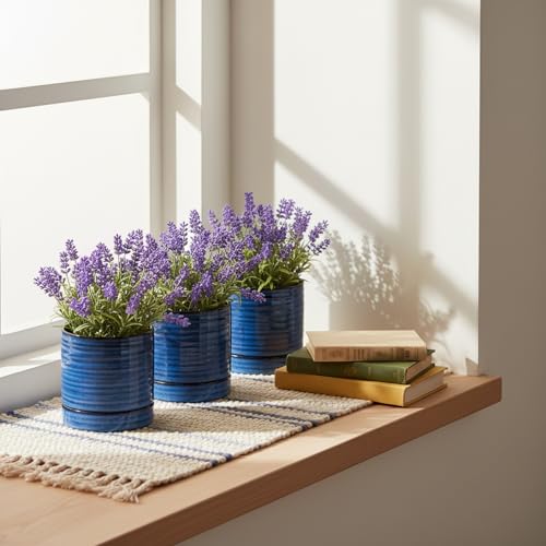 HASENSE Ceramic Indoor Plant Pots, 4.6 Inch Small Flower Planters with Drainage Hole and Saucer, Vintage Reactive Glaze Blue Pots for Succulents, Cactus, Herbs, Home Decor, Set of 4 - color: Blue, size: 4.6 Inch (Standard, 4 pcs)