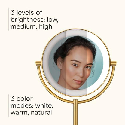 Conair LED Vanity Mirror, Double-Sided, 10x Maginification, Brushed Brass - color: Brushed Brass, size: 16"L x 10.3"W