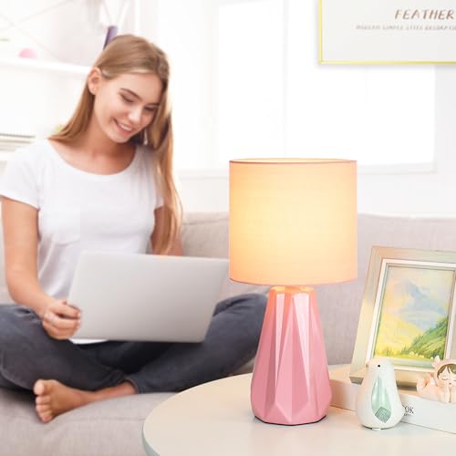 Elisa Pink Small Table Lamp for Living Room as Bedside Table Lamp for Bedroom,Modern Ceramic Kids Night Table Lamp,Φ6.1×H12.4IN,Bulb Excluded - color: Pink