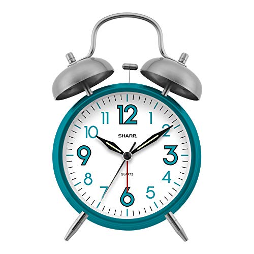 Sharp SPC851 Twin Bell Alarm Clock, Teal - color: Teal