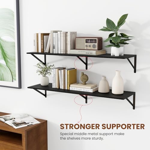 Heimlove 40W x 12D Deep Floating Shelves Set of 2 Black - color: Black With Black Metal Bracket, size: 40Wx12Dx5.8H