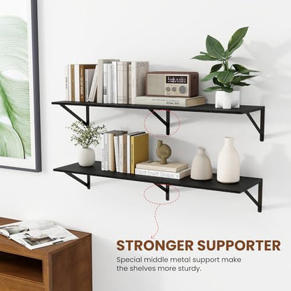 Heimlove 40W x 12D Deep Floating Shelves Set of 2 Black - color: Black With Black Metal Bracket, size: 40Wx12Dx5.8H