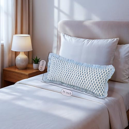 CPC Apatite Blue Block Print Ruffle Sham Pillow Cover 14x36 Inch, Pack of 1 - color: Apatite Blue, size: 36" x 14" (Pack of 1)