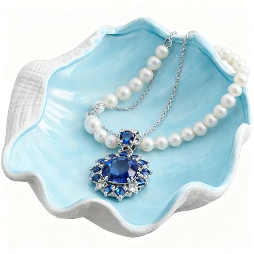 Disoza 6.7" x 7" x 2.4" Large Shell Jewelry Dish Tray Ceramic Seashell Bowl Decorative Tray Shell Ring Holder for Home Decor Porcelain Jewelry Deco Cute Jewelry Organize Key Storage Tray - color: Shell Jewelry Tray