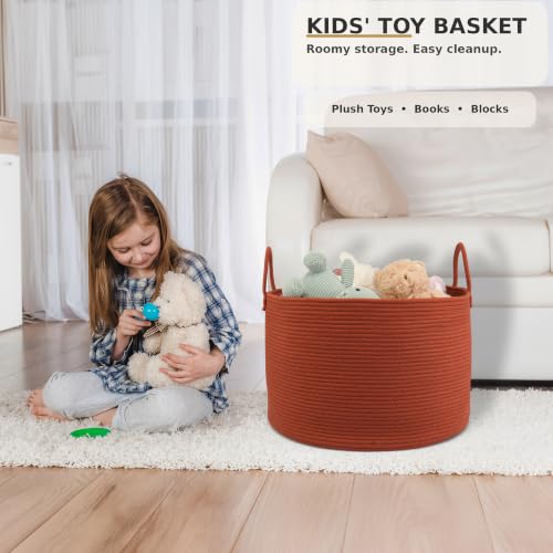 XUANGUO 66L Large Blanket Basket, Round Cotton Rope Basket, Rustic - color: rustic